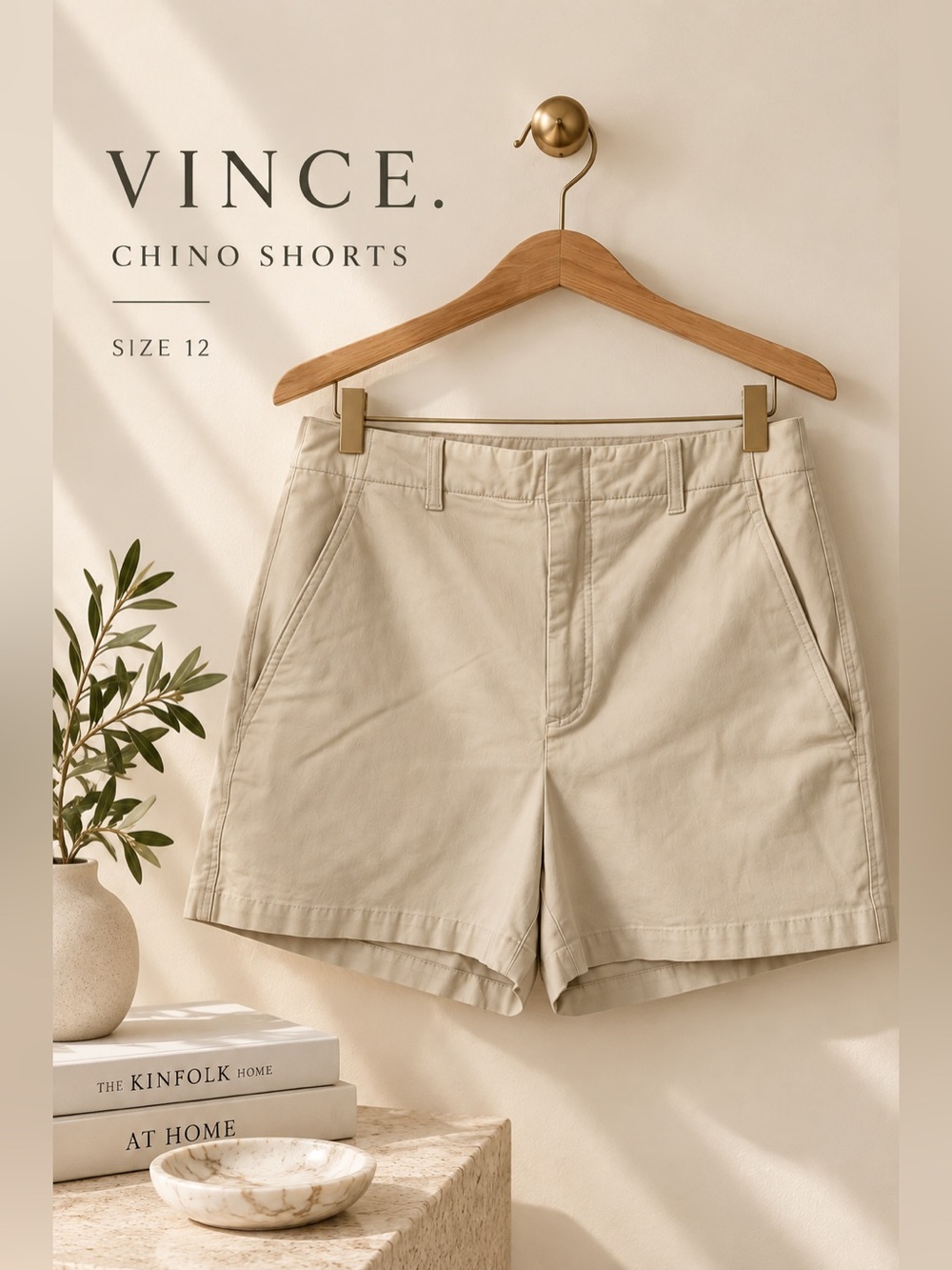 Vince Beige Cotton Blend Chino Shorts Size 12